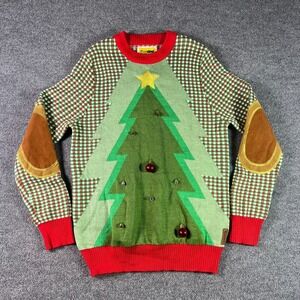 Tipsy Elves Sweater Mens XL Multicolor Elbow Patches Ugly Christmas 3D Ornaments